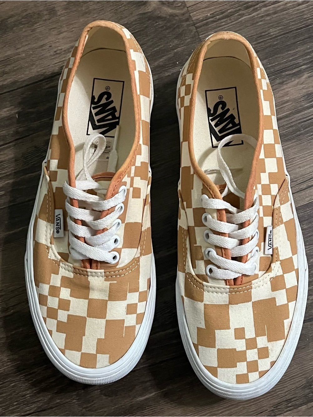 Vans Orange Cream Stacked Platform Pixel Checkerboard Sneakers Size 8M 9.5W